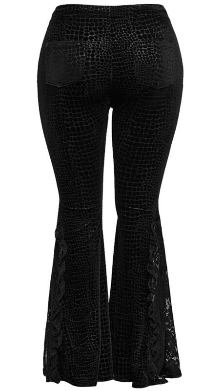 Rock Revival "Crocodile Textured Velvet Embossed Flared Trousers" Leggings Black By Punk Rave