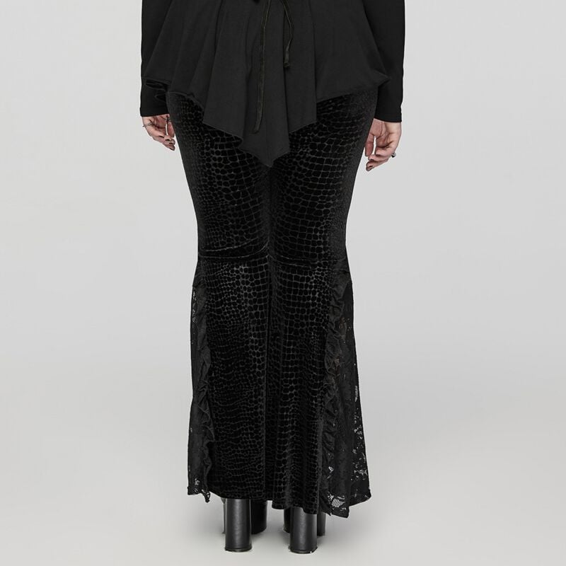 Rock Revival "Crocodile Textured Velvet Embossed Flared Trousers" Leggings Black By Punk Rave