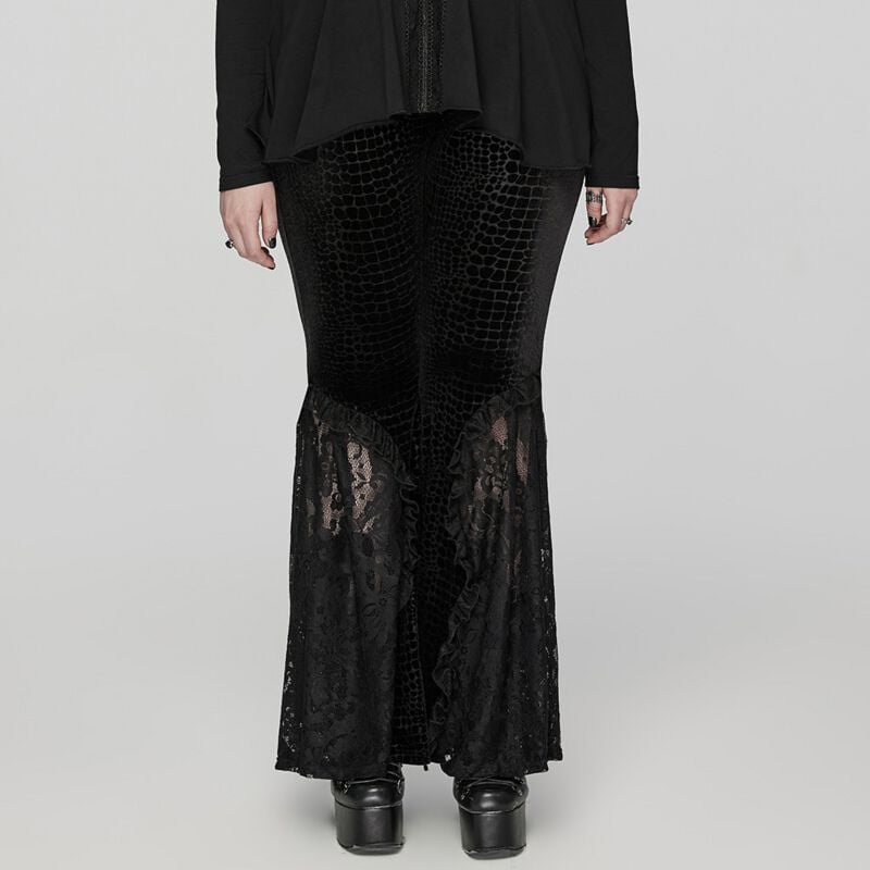 Rock Revival "Crocodile Textured Velvet Embossed Flared Trousers" Leggings Black By Punk Rave