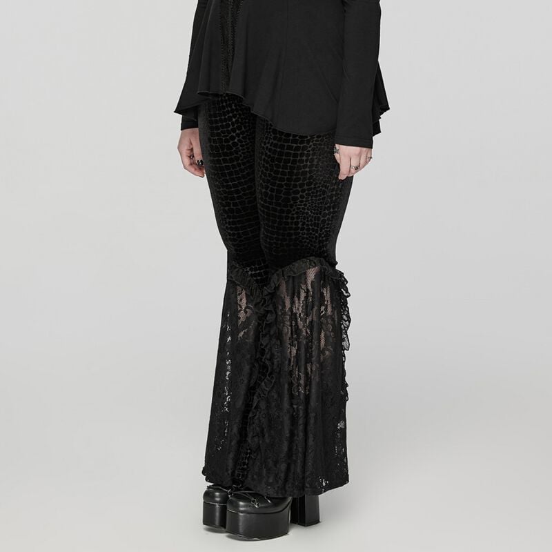 Rock Revival "Crocodile Textured Velvet Embossed Flared Trousers" Leggings Black By Punk Rave
