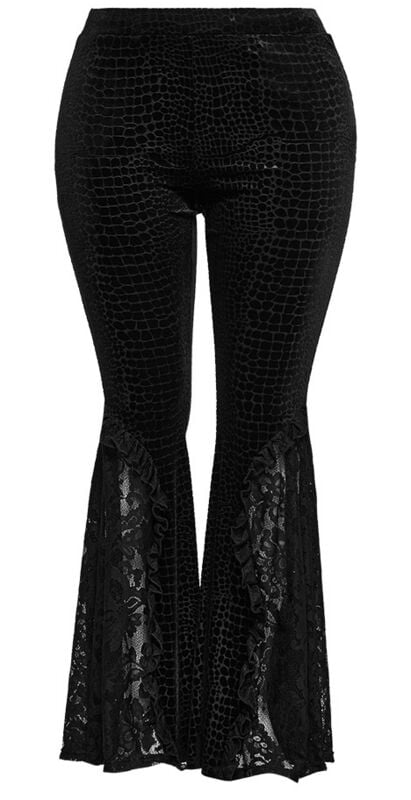 rock revival "Crocodile textured velvet embossed flared Trousers" Leggings black by Punk Rave