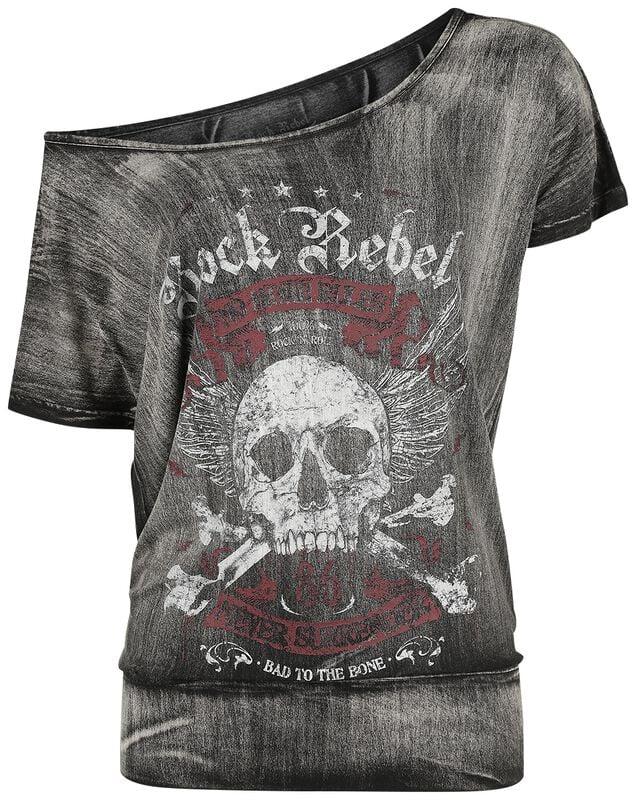 Rock Revival "Dark Grey T-shirt With Wide Neckline And Print" T-Shirt Dark Grey By Rock Rebel By EMP