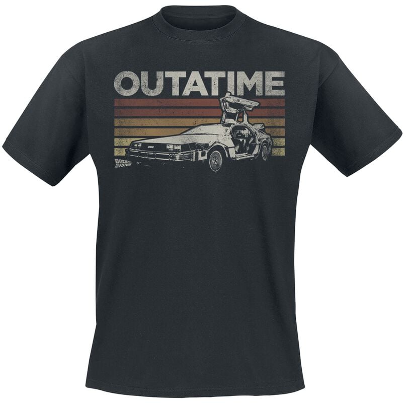 rock revival "Delorean Retro Stripes" T-Shirt black by Back To The Future