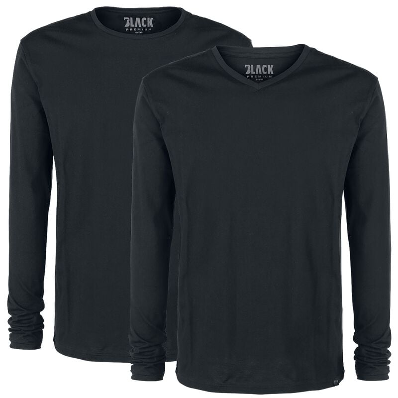 rock revival "Double Pack Black Long-Sleeve Tops with Crew Neck and V Neck" Long-sleeve Shirt black by Black Premium by EMP rock revival "Double Pack Black Long-Sleeve Tops with Crew Neck and V Neck" Long-sleeve Shirt black by Black Premium by EMP