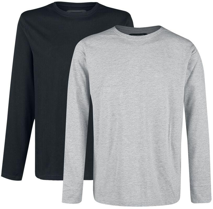 rock revival "Double Pack Long-Sleeve Tops Grey and Black with Crew Neck" Long-sleeve Shirt black-grey by RED by EMP