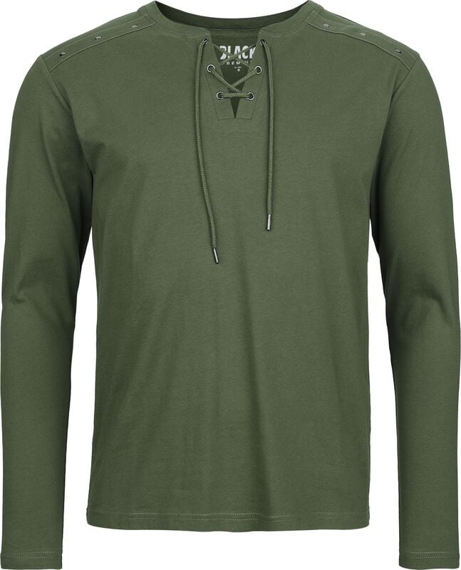 rock revival "Essential Long-Sleeved Top with Lacing" Long-sleeve Shirt olive by Black Premium by EMP