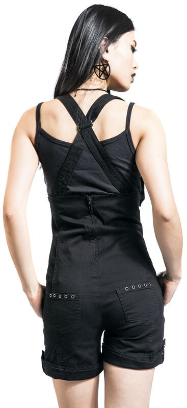Rock Revival "Gothic Dungarees" Shorts Black By Gothicana By EMP
