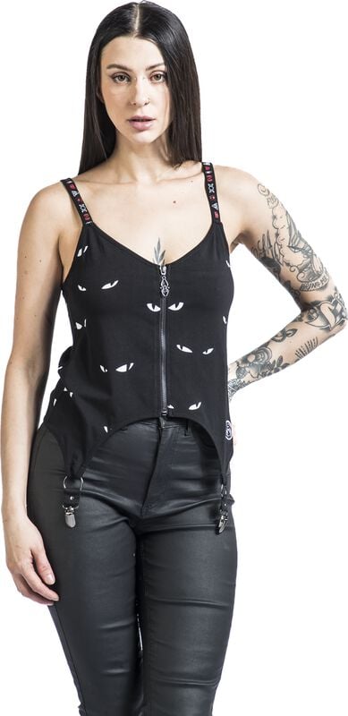 rock revival "Gothicana AOP Cat Top" Top black by Gothicana by EMP