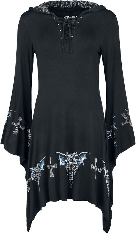Rock Revival "Gothicana X Anne Stokes - Short Dragon Dress" Mini Dress Black By Gothicana By EMP