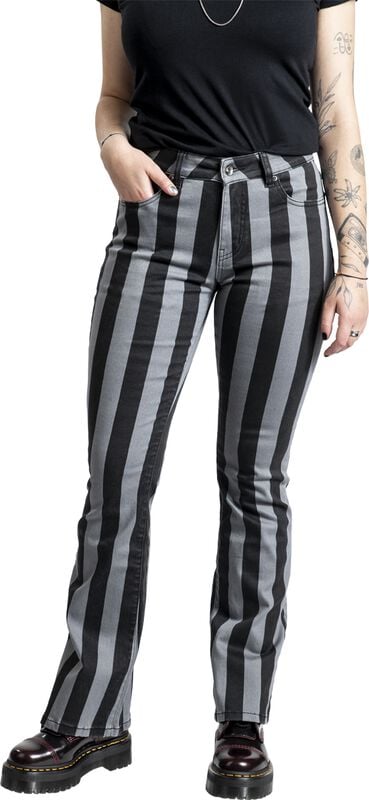 Rock Revival "Grace - Black/Grey Striped Trousers" Cloth Trousers Black-grey By Gothicana By EMP