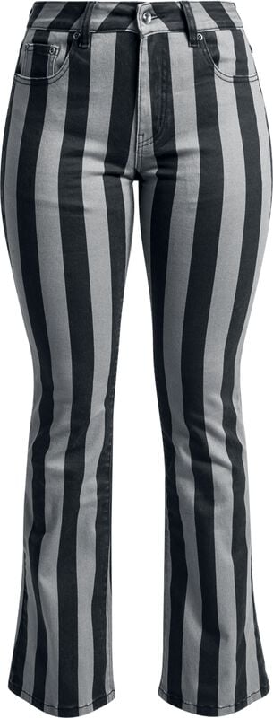 Rock Revival "Grace - Black/Grey Striped Trousers" Cloth Trousers Black-grey By Gothicana By EMP