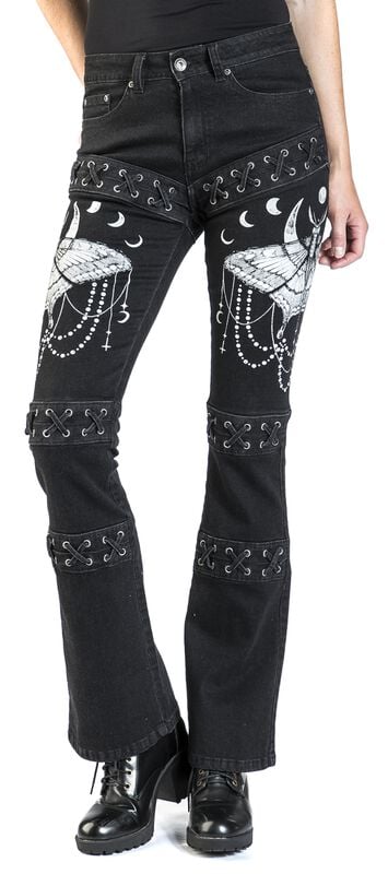 Rock Revival "Grace - Jeans With Elaborate Prints And Lacing" Jeans Black By Gothicana By EMP
