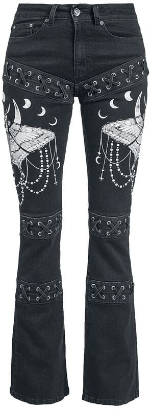 Rock Revival "Grace - Jeans With Elaborate Prints And Lacing" Jeans Black By Gothicana By EMP