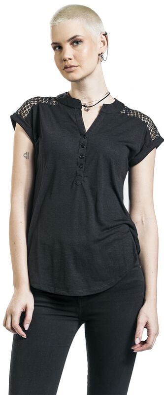 Rock Revival "Heeze - Back Lace Wide Slub Jersey Tee" T-Shirt Black By Rotterdamned