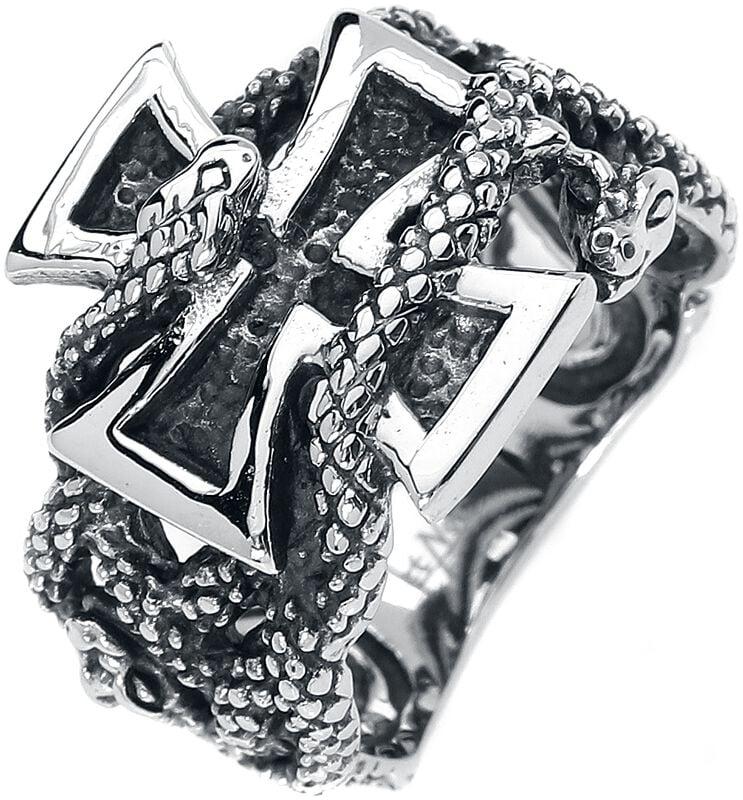 Rock Revival "Iron Cross With Snakes" Ring Silver-coloured By EtNox Hard And Heavy