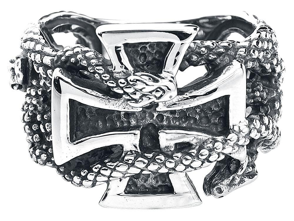 rock revival "Iron Cross with Snakes" Ring silver-coloured by etNox hard and heavy