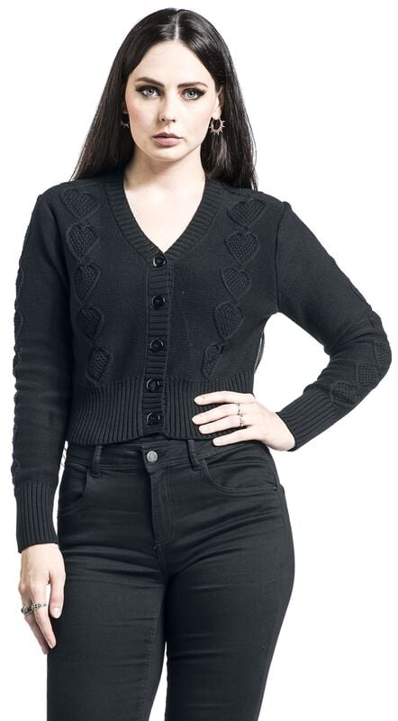 rock revival "Jazmine 1940s Black Heart Knit Cardigan" Cardigan black by Voodoo Vixen