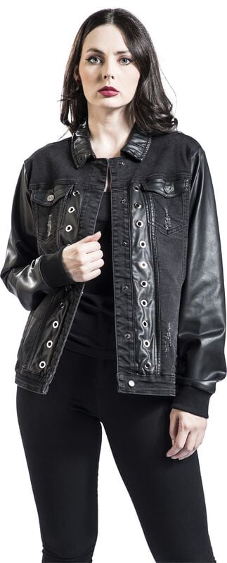 rock revival "Jeans Jacket With Faux Leather Details" Jeans Jacket black by Black Premium by EMP