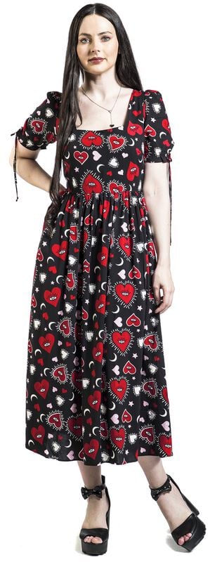 rock revival "Kate Heart Dress" Maxi Dress black-red by Hell Bunny