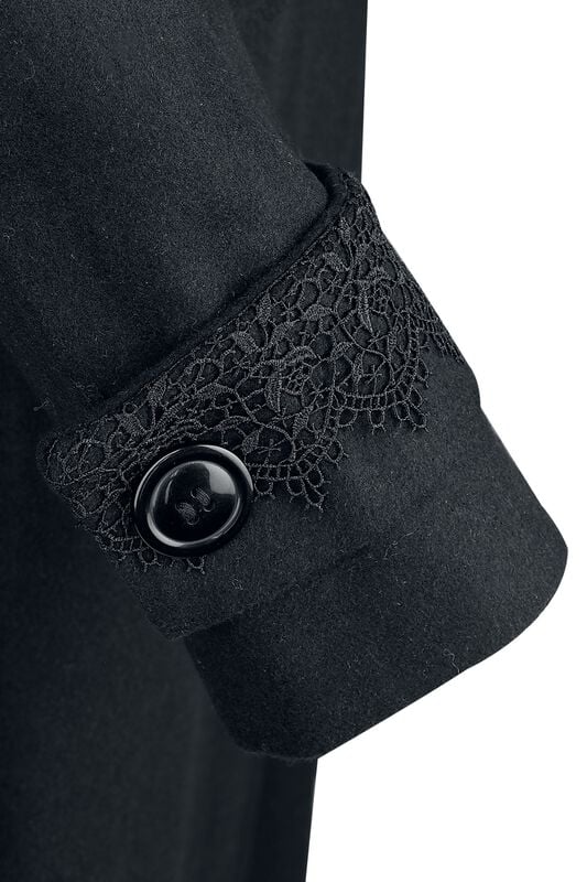 Rock Revival "Lace Trim Boxy Double-Breasted Coat" Coat Black By Jawbreaker