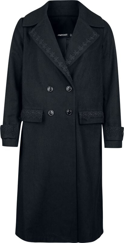 rock revival "Lace Trim Boxy Double-Breasted Coat" Coat black by Jawbreaker