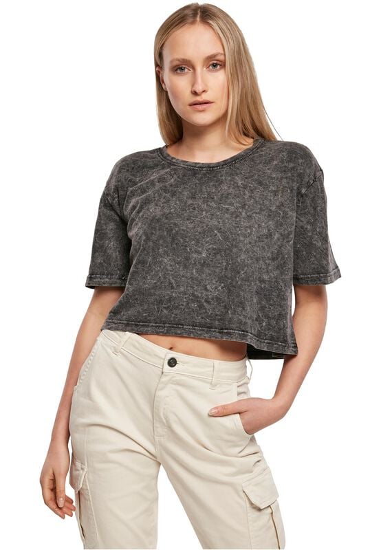 rock revival "Ladies Acid Washed Cropped T-shirt" T-Shirt grey by Build Your Brand