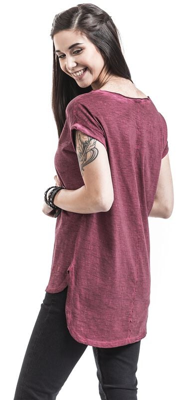Rock Revival "Ladies Long Back Shaped Spray Dye Tee" T-Shirt Burgundy By Urban Classics