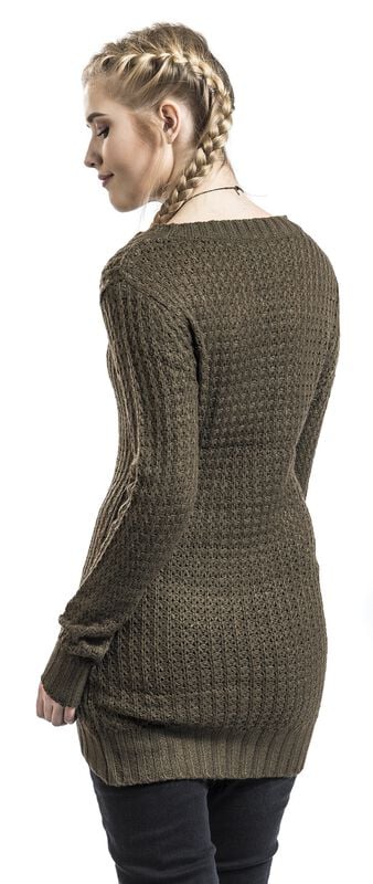 Rock Revival "Ladies Long Wideneck Sweater" Knit Jumper Olive By Urban Classics