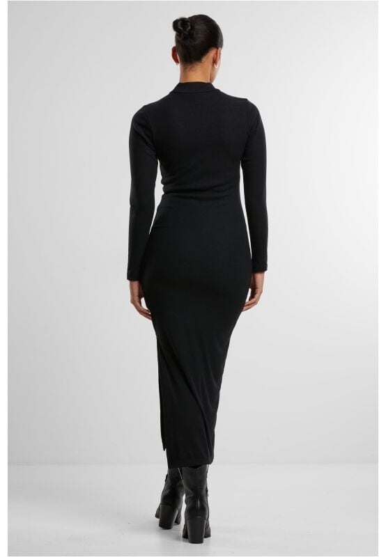 Rock Revival "Ladies Rib Longlseeved Mockneck Dress" Midi Dress Black By Urban Classics