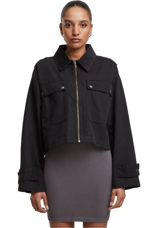 Rock Revival "Ladies' Workwear Cropped Cotton Jacket" Mid-Season Jackets Black By Urban Classics