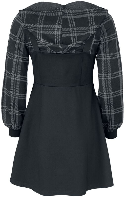 Rock Revival "Layered-effect Dress With Chequered Hoodie" Mini Dress Black By Rock Rebel By EMP