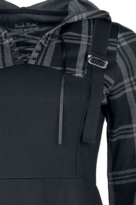 Rock Revival "Layered-effect Dress With Chequered Hoodie" Mini Dress Black By Rock Rebel By EMP