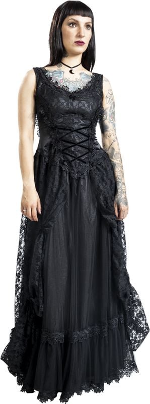 rock revival "Long Gothic Dress" Maxi Dress black-pink by Sinister Gothic