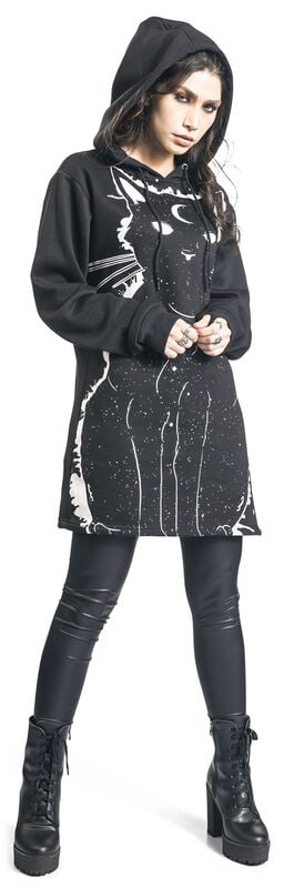 rock revival "Moon Kitty Hood" Hoodie black-white by Heartless