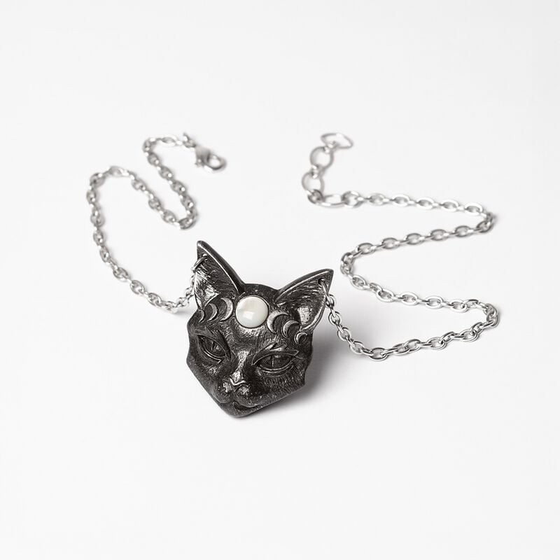 Rock Revival "Mystic Moon Cat" Necklace Black-silver By Alchemy Gothic