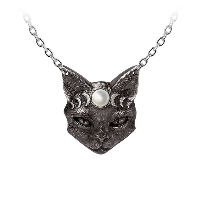 rock revival "Mystic Moon Cat" Necklace black-silver by Alchemy Gothic