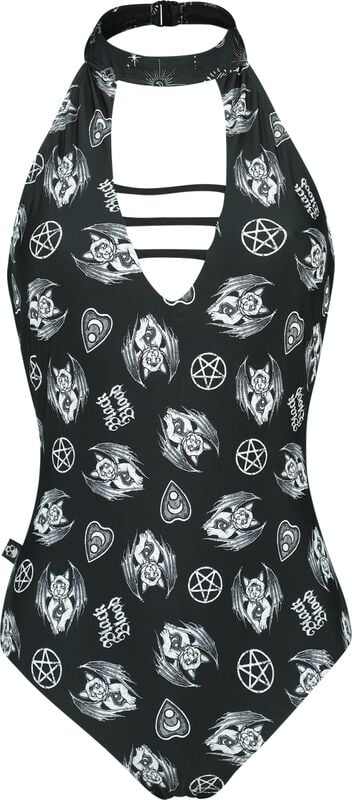 Rock Revival "Neckholder Swimsuit With Mystical Symbols" Swimsuit Black By Black Blood By Gothicana