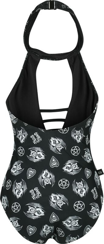 Rock Revival "Neckholder Swimsuit With Mystical Symbols" Swimsuit Black By Black Blood By Gothicana