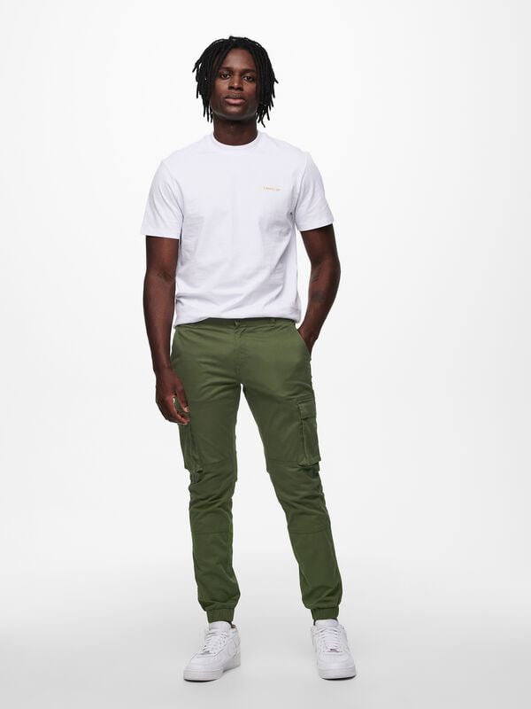 Rock Revival "ONSCAM STAGE CARGO CUFF LIFE 6687 NOOS" Cargo Trousers Olive By ONLY And SONS