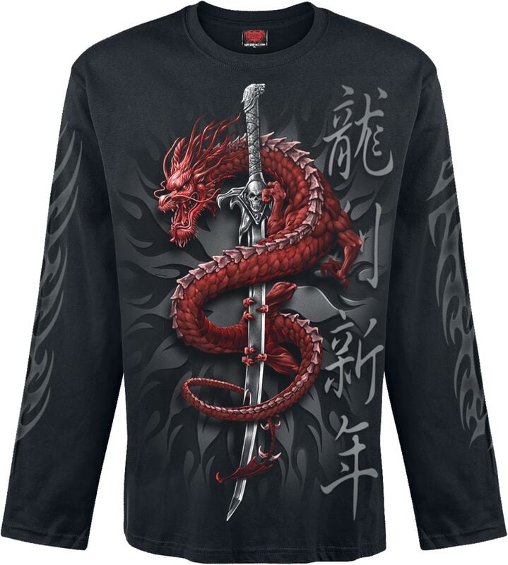 rock revival "Oriental Dragon Longsleeve" Long-sleeve Shirt black by Spiral