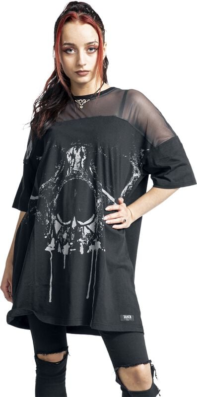 Rock Revival "Oversized T-shirt With Mesh & Skull Print" T-Shirt Black By Black Premium By EMP