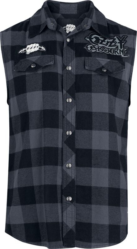 rock revival "Ozzy Sleeveless Checkshirt" Short-sleeved Shirt black-grey by Ozzy Osbourne