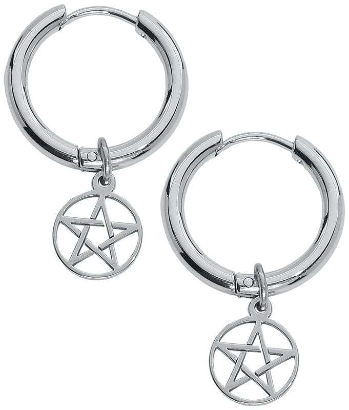 rock revival "Pentagram Hoops" Earrings silver-coloured by etNox