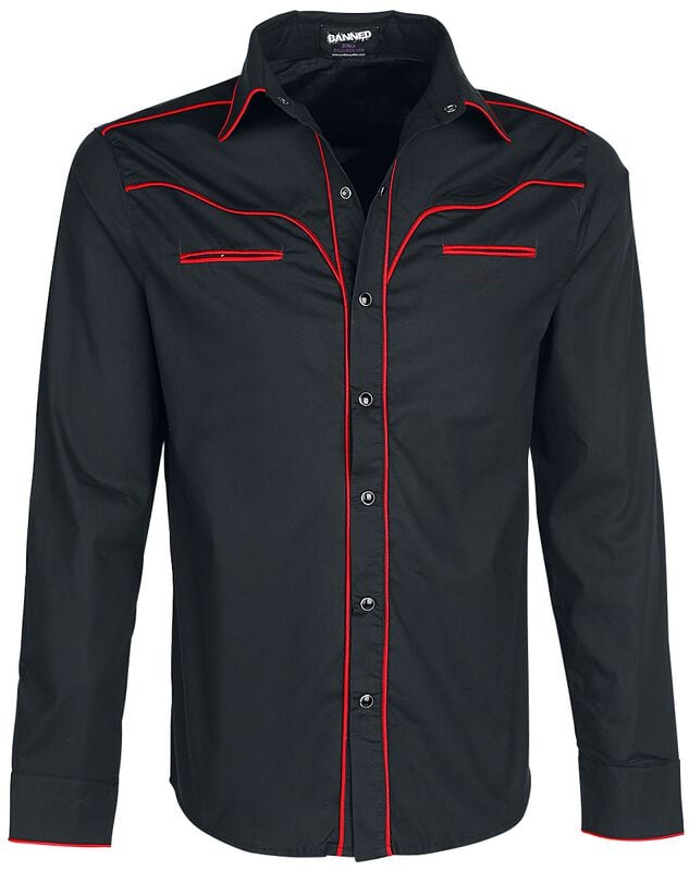 rock revival "Plain Trim" Longsleeve black-red by Banned Alternative