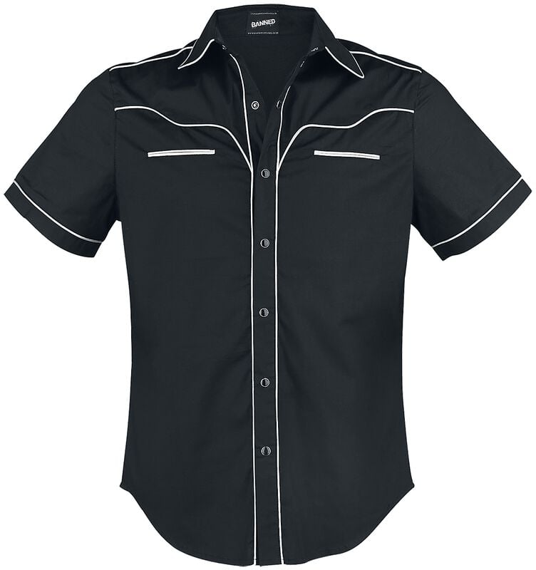 Rock Revival "Plain Trim" Short-sleeved Shirt Black-white By Banned Alternative