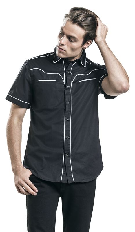 rock revival "Plain Trim" Short-sleeved Shirt black-white by Banned Alternative
