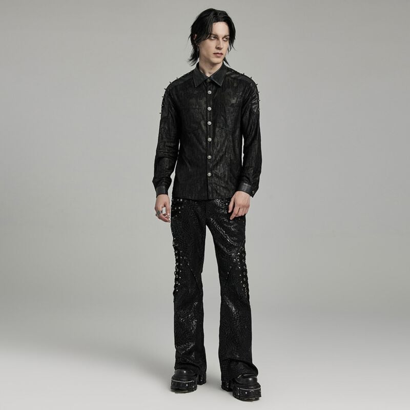 rock revival "Punk Handsome Spiked Shirt" Longsleeve black by Punk Rave