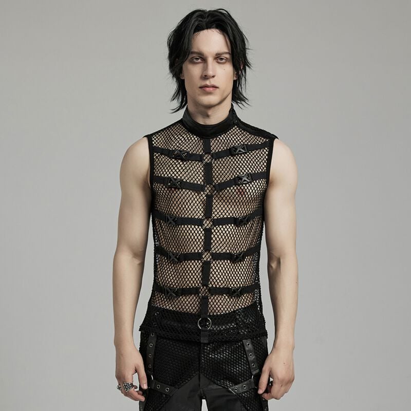 Rock Revival "Punk Personalised Mesh Waistcoat" Tanktop Black By Punk Rave