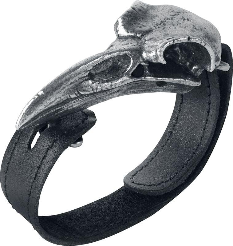 rock revival "Raven Skull" Leather Bracelet by Alchemy Gothic
