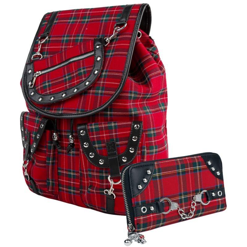 rock revival "Red Tartan - Bundle" Backpack black-red by Banned Alternative